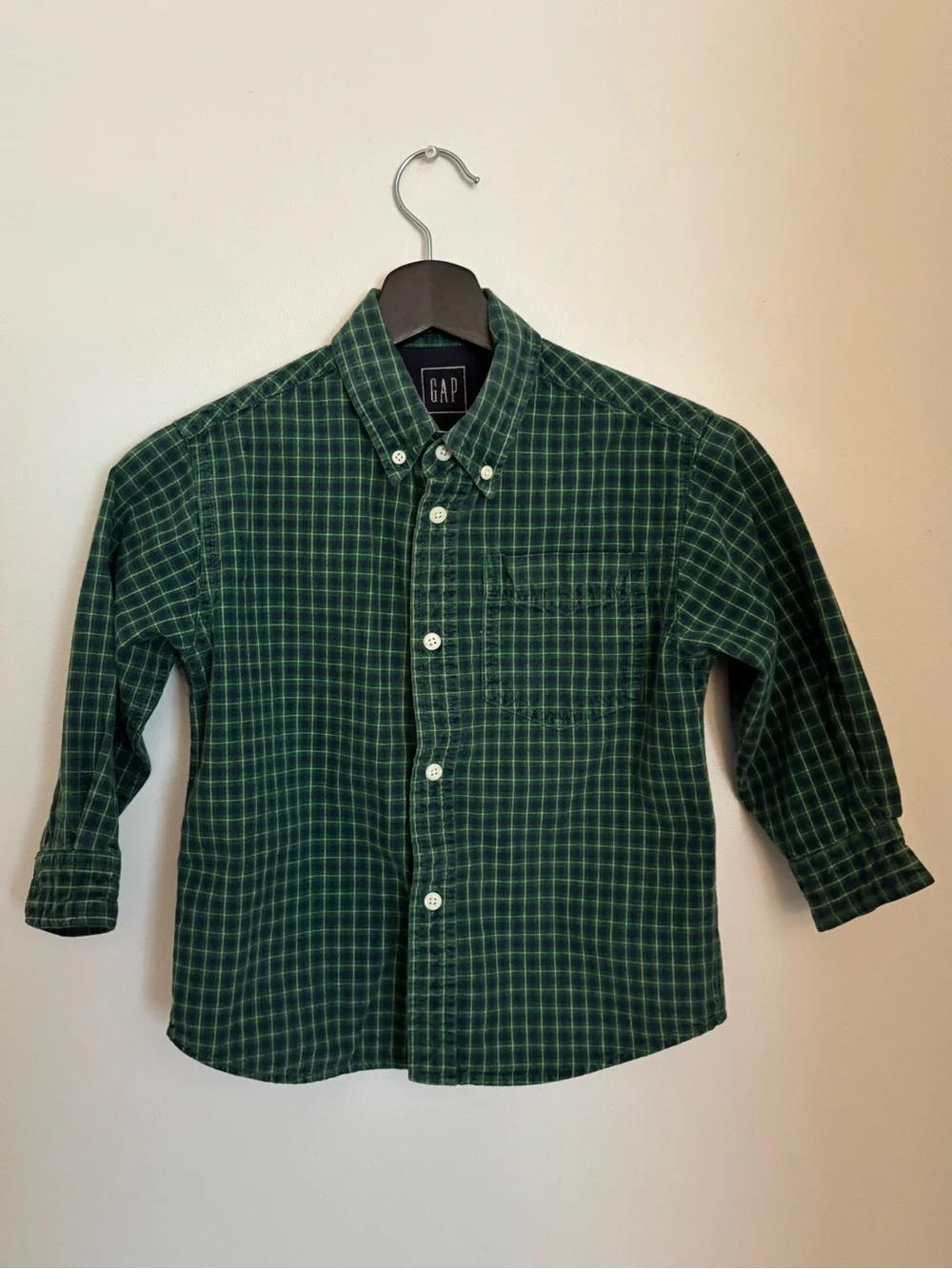 GAP Boys Green Plaid Button-Down Shirt